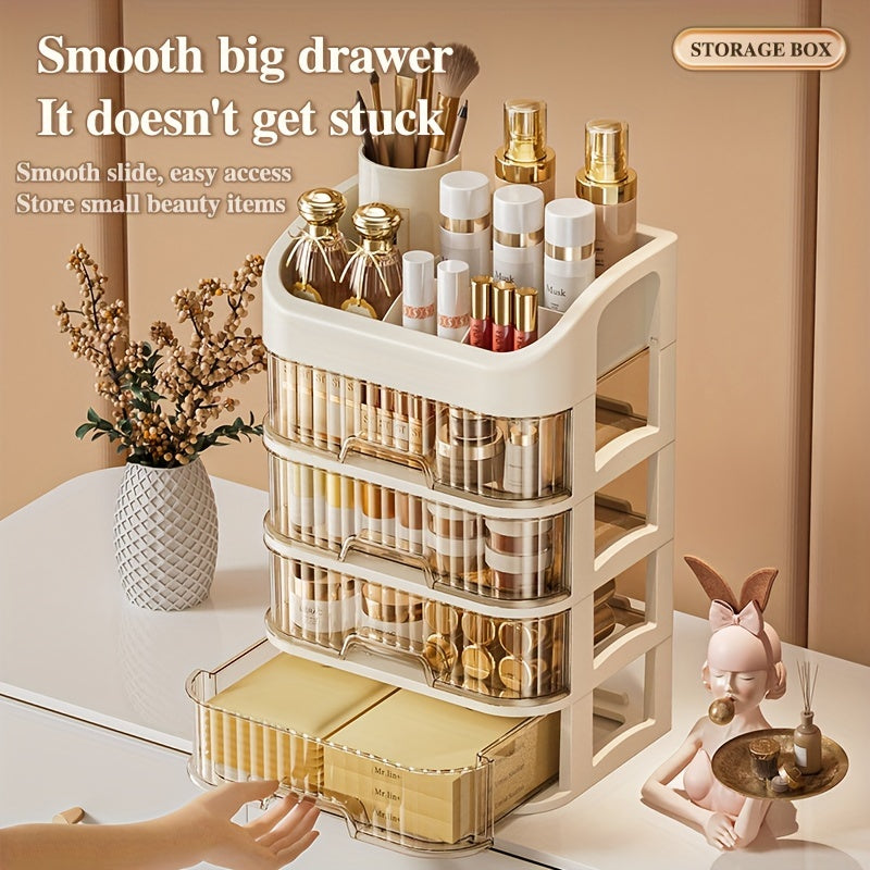 Lovely plastic storage box with drawers for makeup, jewelry, and desktop items. Waterproof and perfect for gift-giving on holidays like Christmas, Valentine's Day, and Chinese New Year.