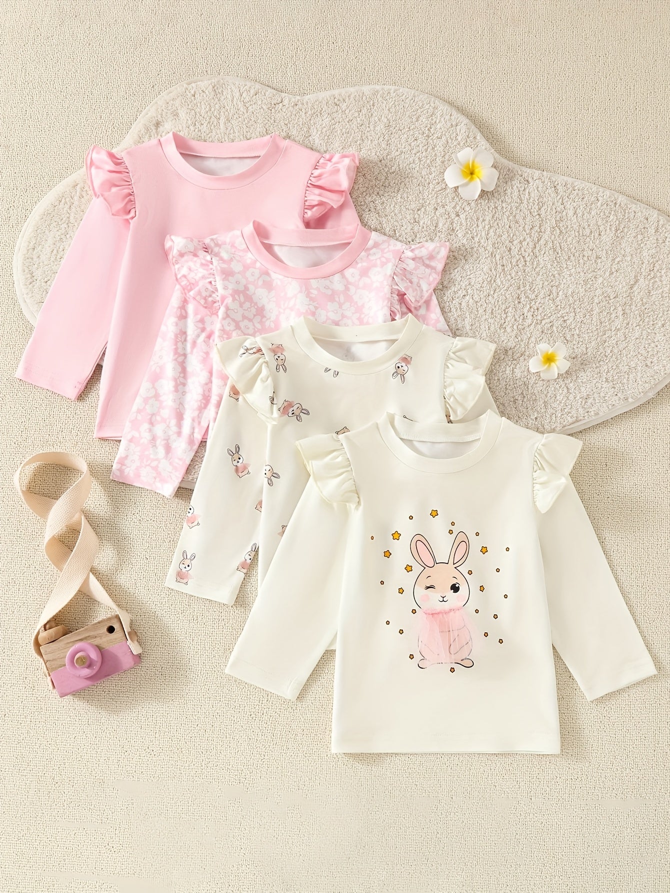 Cute rabbit print baby girl t-shirt set for all seasons