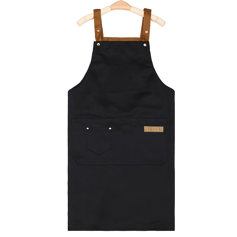 Unisex canvas apron with pockets, adjustable strap, ideal for coffee shops, restaurants, kitchens, and various other professions. Made of durable 240G/M² woven fabric with a protective