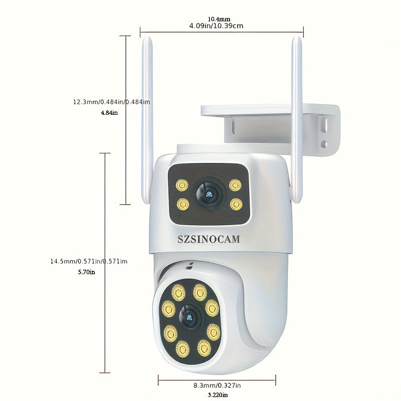 Outdoor Dual Lens WiFi Security Camera with AI Human Tracking, Color Night Vision, Two-Way Audio, and Pan Tilt Rotation. App controlled and USB powered. TF card not included. SZSINOCAM.