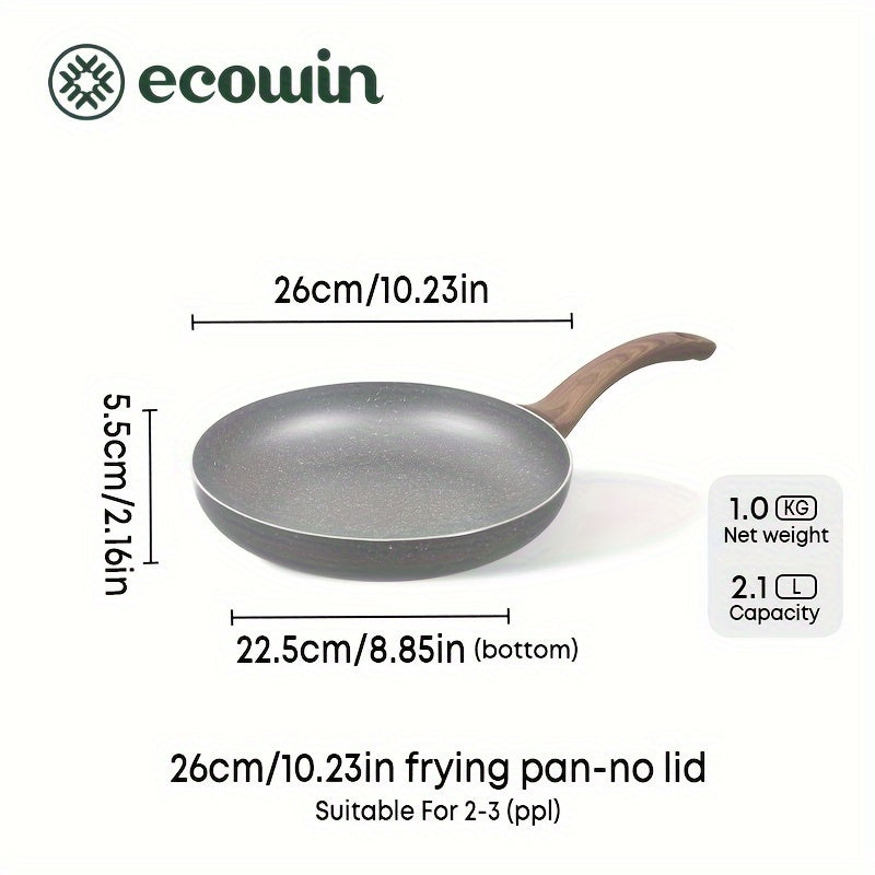 Ecowin's 25.4cm Non-Stick Frying Pan is designed for easy cleaning and is compatible with all stovetops. This dishwasher safe aluminum cookware is a versatile addition to any kitchen.