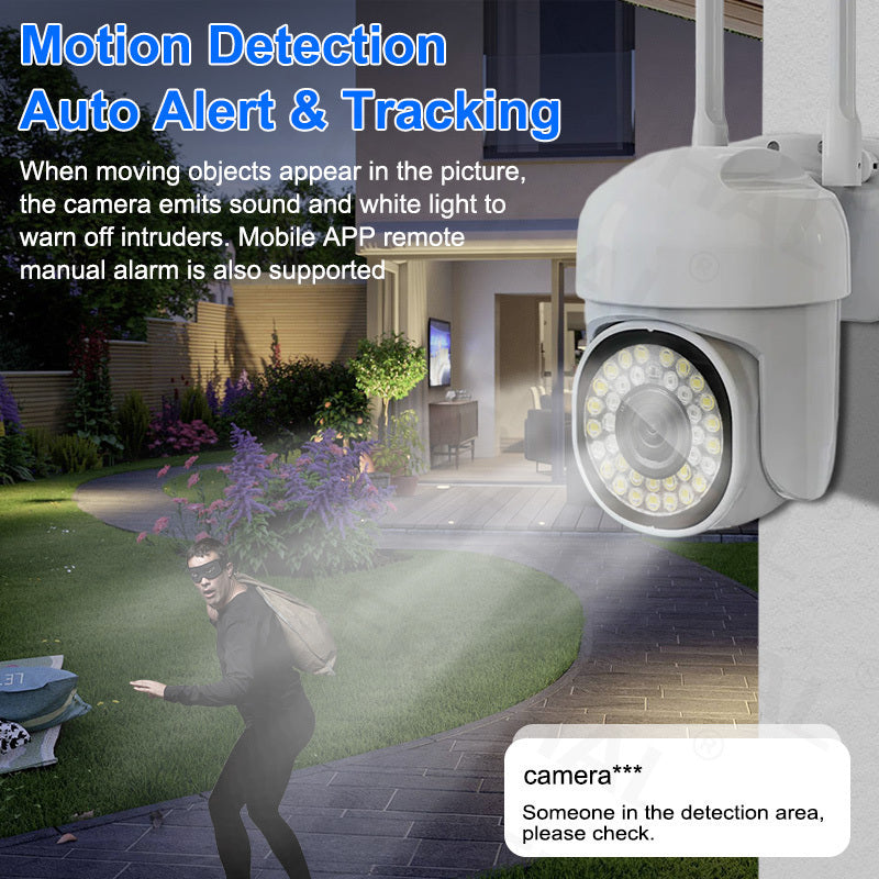 TERUHAL 1080P Full HD Outdoor WiFi Security Camera with Pan-Tilt Auto-Tracking, Two-Way Audio, Motion Detection, Night Vision, Smartphone Compatible. Waterproof and USB Powered, suitable for ages 14 and above. Wi-Fi Enabled with no battery needed.