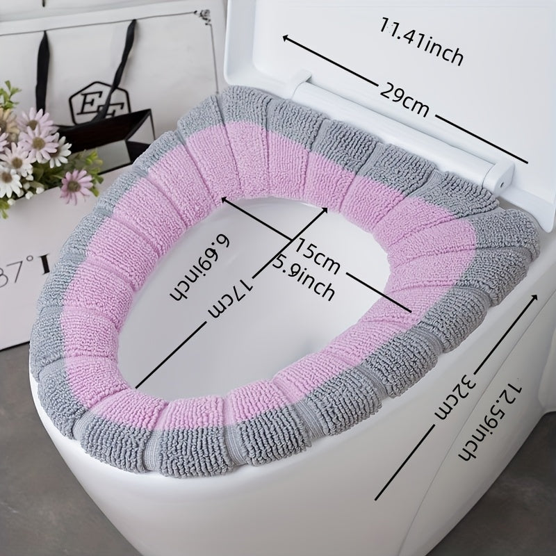 Soft and colorful toilet seat cover for winter warmth, ideal for home and dorm use, made of easy-clean polyester.