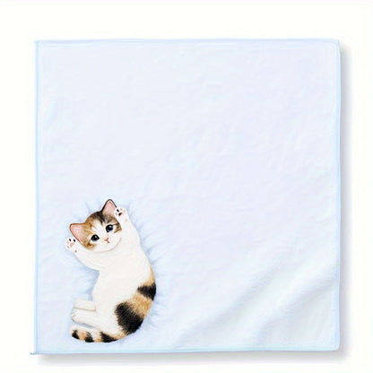 Thanksgiving-themed square towel features cartoon kitty design, ideal for travel and outdoor activities. Lightweight and durable polyester blend, 280G/㎡.