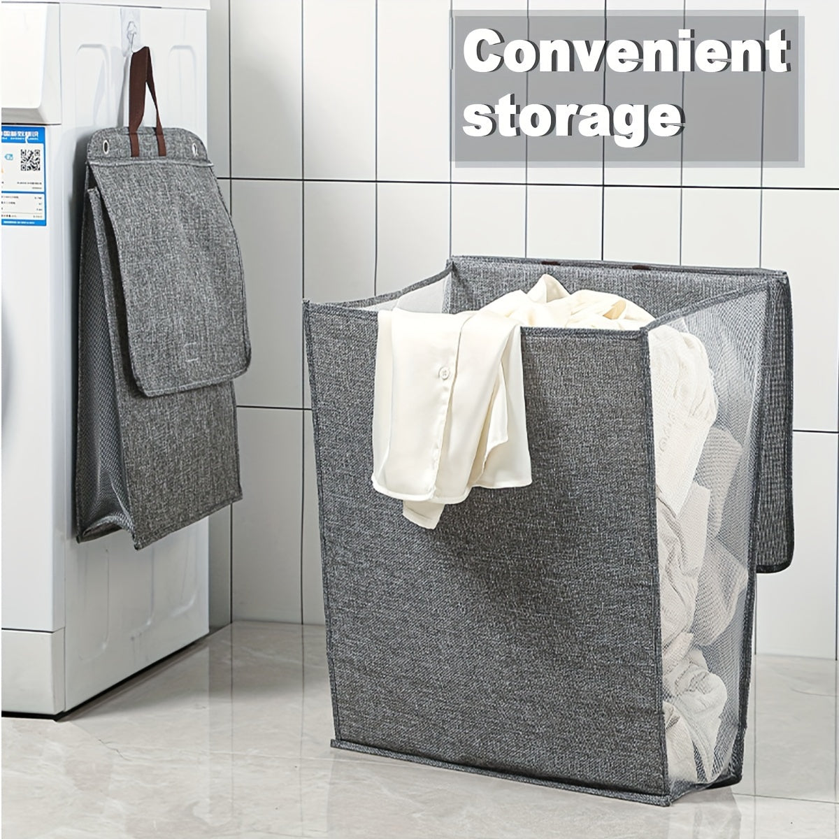 Multifunctional Folding Laundry Basket - Polyester Clothes Storage Hamper that is Wall-Mountable and Washable for Home Organization.