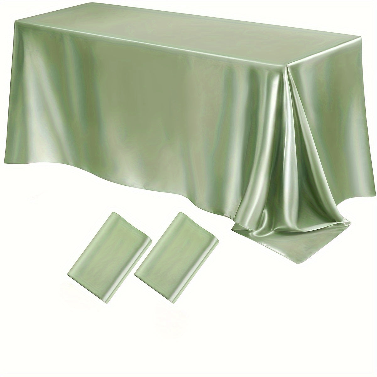 Luxurious satin tablecloths in a 2-pack. Ideal for Christmas, parties, banquets, and weddings. Solid color, 259.08x147.32 cm rectangular polyester table covers. Machine woven.