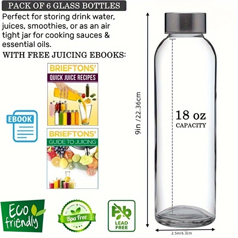 2/4/6 Pieces of 18 Oz Clear Glass Bottles With Lids | BPA-Free and Reusable Water Bottles Ideal for Juicing | Wide Mouth Containers for Storing Liquids in the Refrigerator