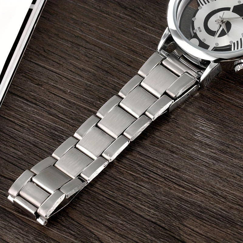 Stainless Steel Musical Notation Quartz Watch for Men's Fashion