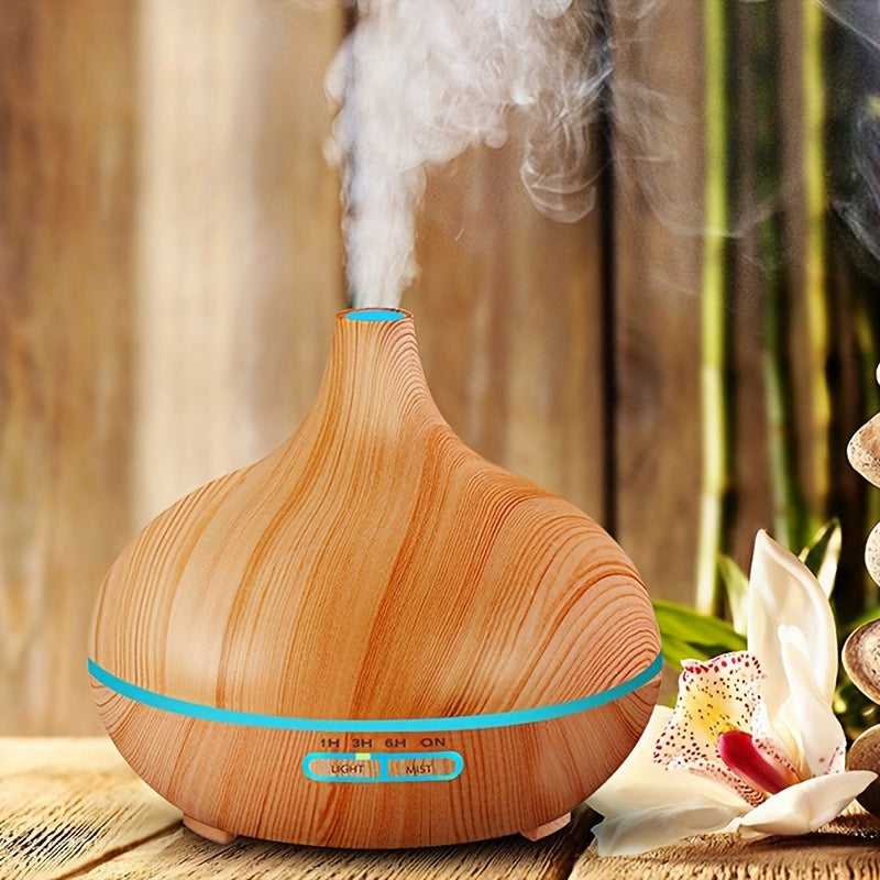 Large capacity soundwave technology aromatherapy diffuser with realistic wood grain design, USB powered - perfect for any room.