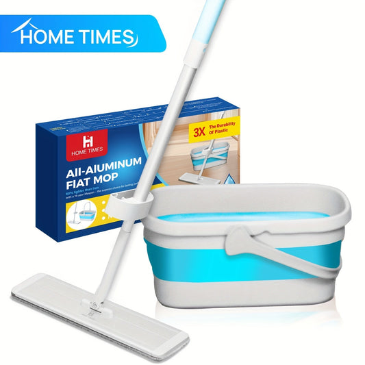 Introducing the Home Times Flat Mop & Collapsible Bucket Set! This set includes a 13.97 L bucket and features hands-free washing, 360° rotation, and comes with 2 microfiber pads for dry/wet use. Perfect for cleaning in the bedroom, bathroom, kitchen