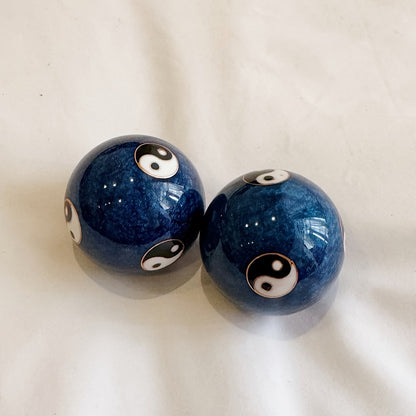 Chinese Vintage Tai Chi Yin Yang Metal Massage Balls for Hand Relaxation, Stress Relief, Wrist Exercise, Hand Therapy, with Travel Case - Ideal Holiday Gift.