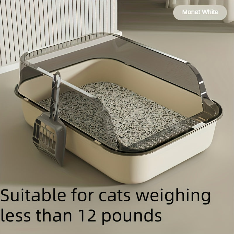 Medium-sized cat litter box with shovel for cats under 5.44 KG and small animals - Durable plastic, square design with high edge and splash guard - Easy-to-clean.