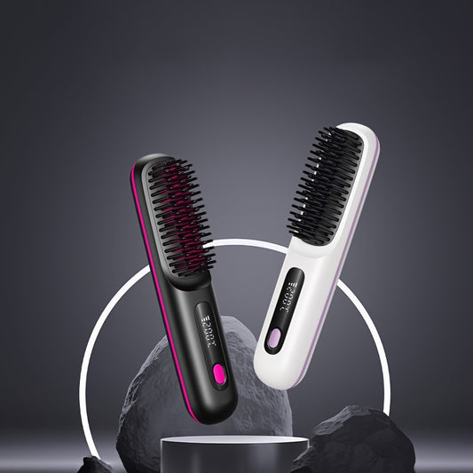 Portable cordless straight hair comb with rapid heating, anti-hot design, negative ion technology, digital display, USB charging; perfect for home and travel, great gift for women.