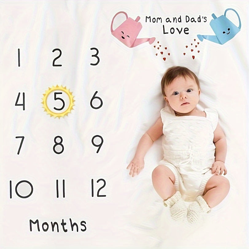 Children's Milestone Blanket - Monthly Growth Memory Keepsake, Made of Soft Polyester, Perfect for DIY Photos of Boys & Girls, Children's Photo Prop & Blanket