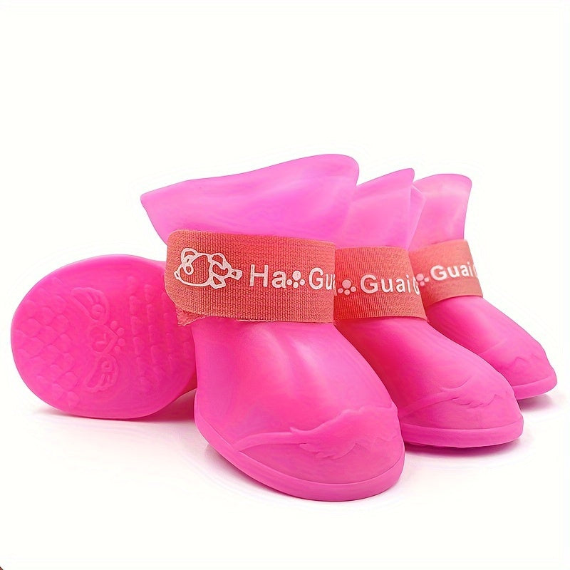 Waterproof Non-Slip Dog Rain Boots for Small to Medium Breeds with Soft Sole PVC Material and Adjustable Closure.