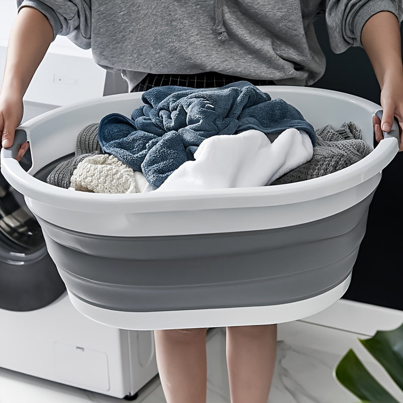 Portable foldable tub for pets with laundry storage, ideal for bathing dogs and organizing toys and clothes at home or during travel.