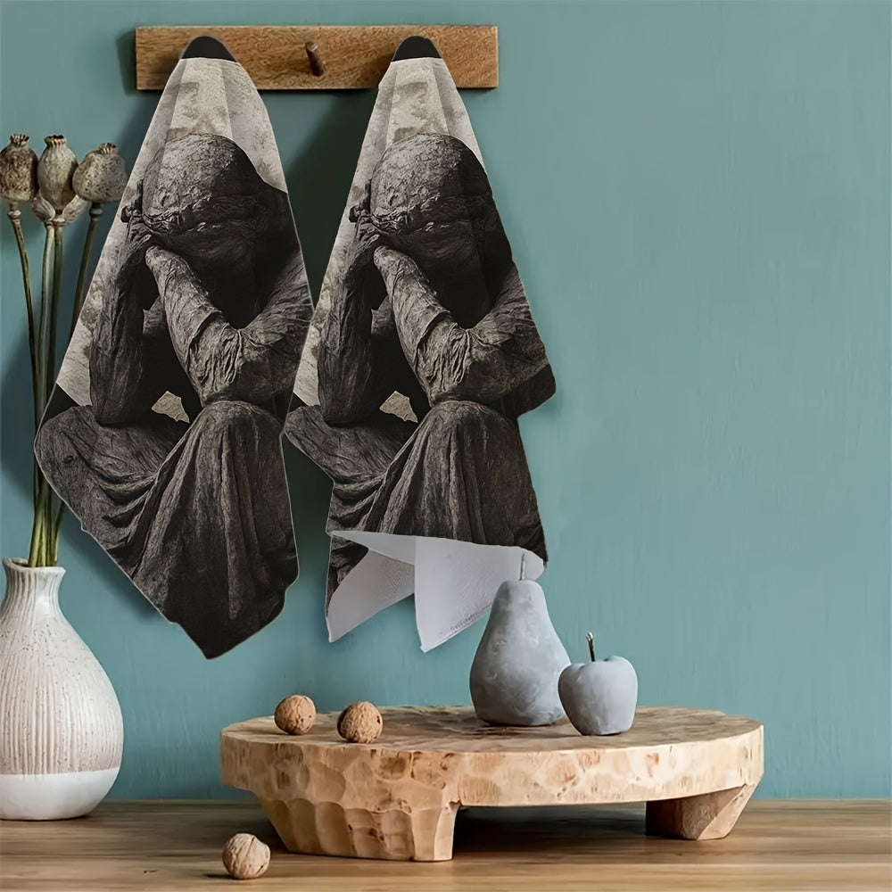 Two-Pack of Celestial Moon Polyester Dish Towels, Modern High Absorbency Knitted Hand Towels, Coastal Theme, Can be Machine Washed, 40.64x60.96 cm