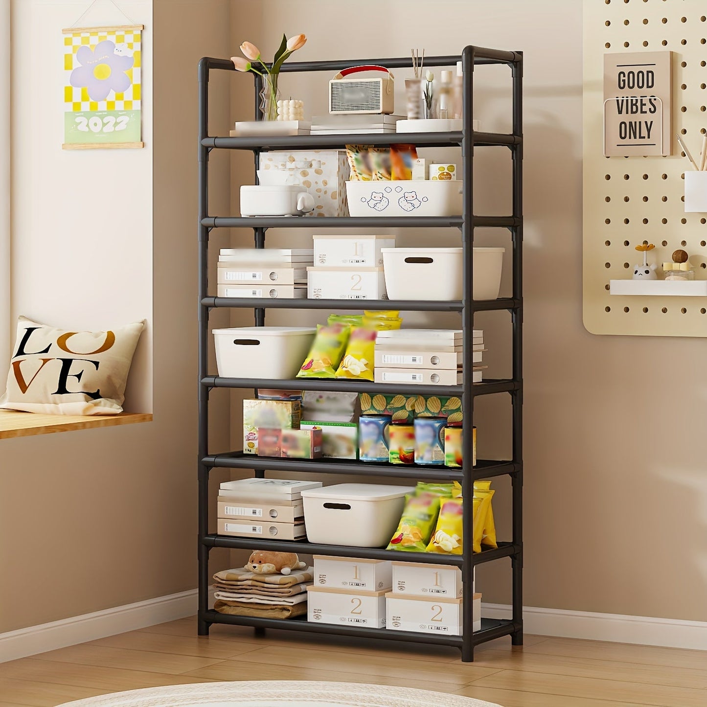 Large Capacity Storage Rack with 7 Tiers - Simple Assembly, Multi-functional Organizer for Home & Office