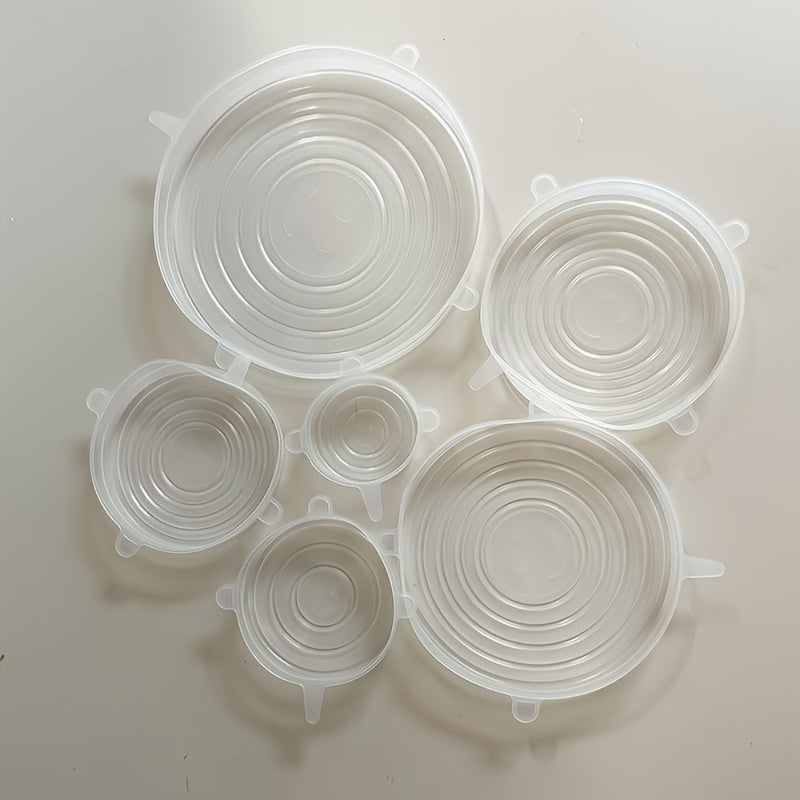 Set of 6 Silicone Stretch Lids - Reusable Covers for Bowls, Plates, and Pots - Safe for Microwave and Freezer - Ideal for Storing Fruits and Vegetables in the Kitchen.