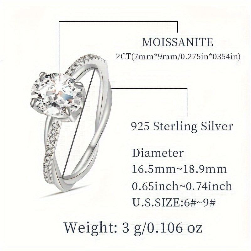 Elegant 925 Sterling Silver Egg Shaped Moissanite Ring - Hypoallergenic, 2ct, Perfect for Women, Wife, or Girlfriend, Comes with Moissanite Certificate and Beautifully Packaged Gift Box