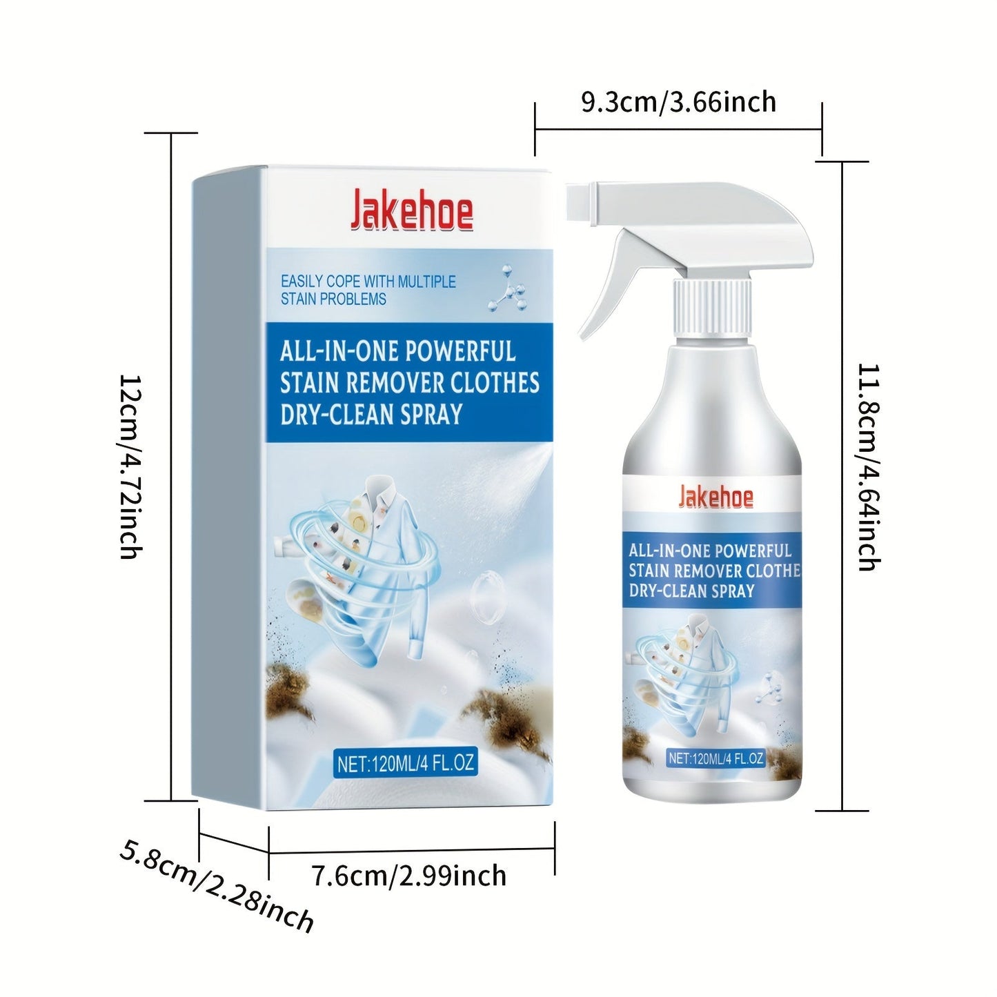 Get the Jakehoe All-in-One Powerful Stain Remover Clothes Dry-Clean Spray! This easy no-rinse solution removes grease and dirt from your clothes, leaving them fresh and stain-free. Perfect for home use, this spray requires no electricity or batteries.