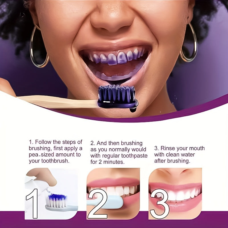 Purple teeth 4-piece set includes toothpaste powder pencil for brightening, curing bad breath, refreshing breath, and protecting gums.