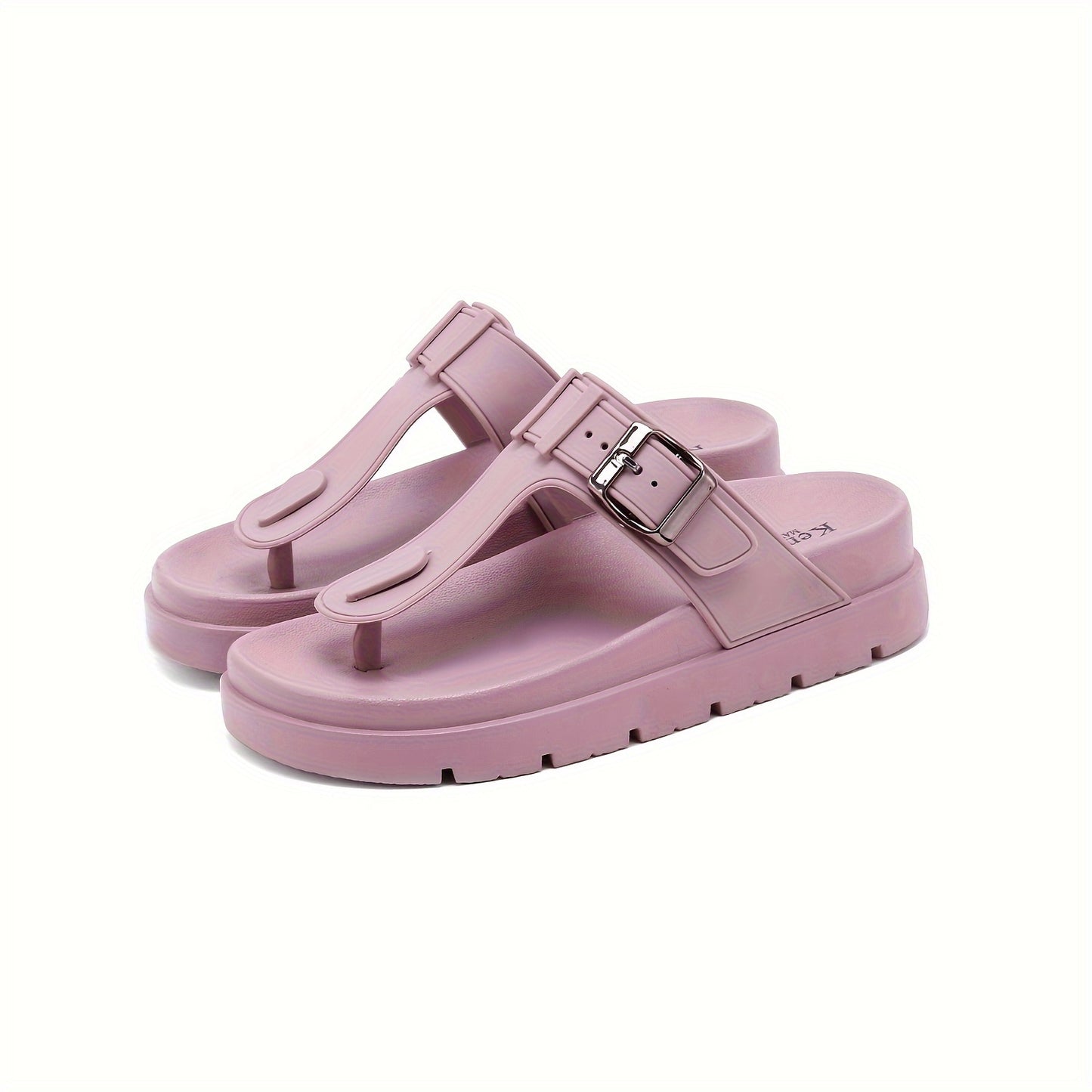 Comfortable Solid Color Flip Flops for Women, Casual Clip Toe Summer Shoes with Buckle Strap Detail