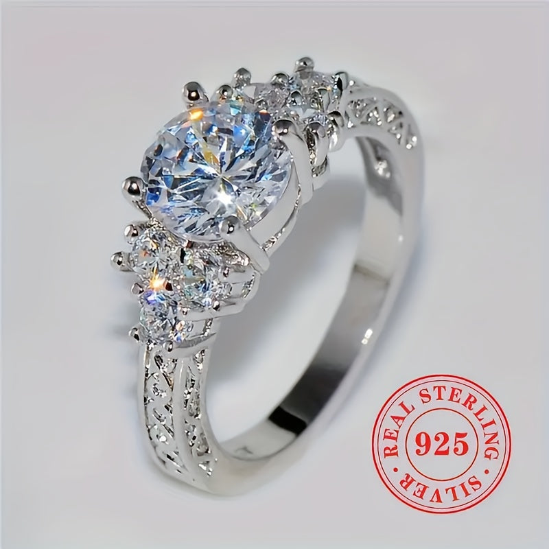 Stunning 925 Sterling Silver Women's Anniversary Ring with Sparkling Cubic Zirconia Detailing, Ideal for Weddings, Parties, and Valentine's Day. Comes in a Beautiful Gift Box - A Dazzling Addition to Your Collection of Fashion Jewelry, Perfect for