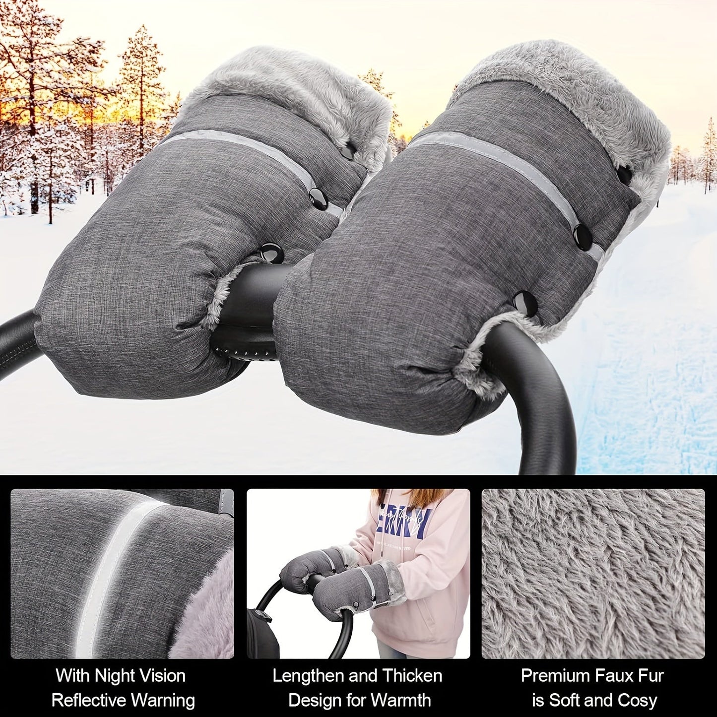 Youngsters' Stroller Warm Gloves by Domi Bear - Windproof and Waterproof Winter Armrest Covers for Carriages