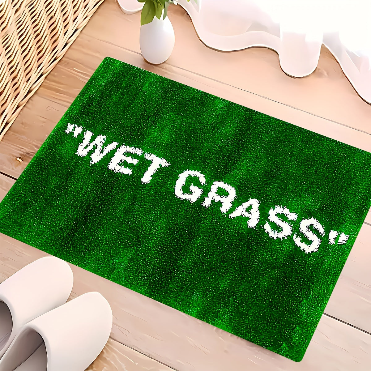 Add a touch of nature to your home with this 1pc Green Grass Wet Texture Area Rug. Designed with a non-slip backing, this rug is machine washable and perfect for decorating living rooms, bedrooms, kitchens, and dining rooms. Create a casual and cozy