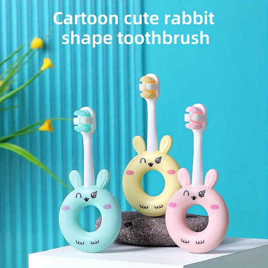 Gentle silicone baby toothbrush for toddlers aged 0-3. Features cute cartoon design and super soft bristles for gentle cleaning on sensitive teeth.