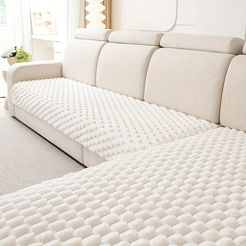 Solid color plush sofa cushion cover, pet-friendly, anti-slip, machine washable.