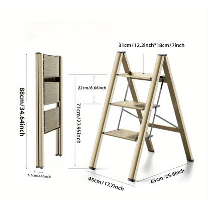1 шт. складная алюминиевая лестница с 3 ступенями и нескользящими педалями, грузоподъемностью 136,08 кг, подходит для домашнего и офисного использования.