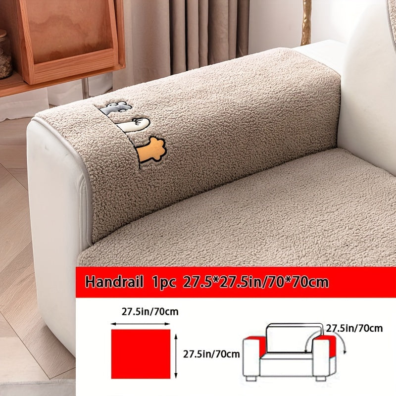 Plush Shearling Sofa Cover with Animal Embroidery - Pet-Friendly, Non-Slip Protector for All Sofa Sizes - Soft Decor for Living Room, Bedroom, Office.