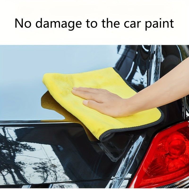 Soft Coral Fleece Car Wash Towel, Yellow & Gray, Absorbent, Lint-Free, Safe for Car Paint, Great for Detailing & Cleaning.