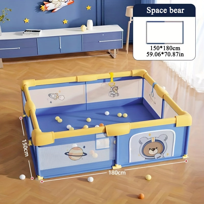 Large Space Bear Theme Playpen with Activity Center, Cloth Safety Fence for Play Area, Easy Assembly, Suitable for Children 0-6 Years Old, Dimensions 150x180cm.