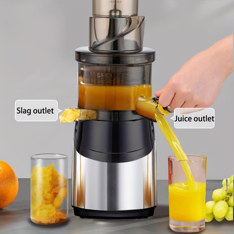 EU Plug Hilton Cold Press Juicer, 300W медленный жевательный соковыжиматель с большим загрузочным отверстием для целых фруктов и овощей, легкий в очистке, высокий выход сока, домашнее мороженое, нержавеющая сталь