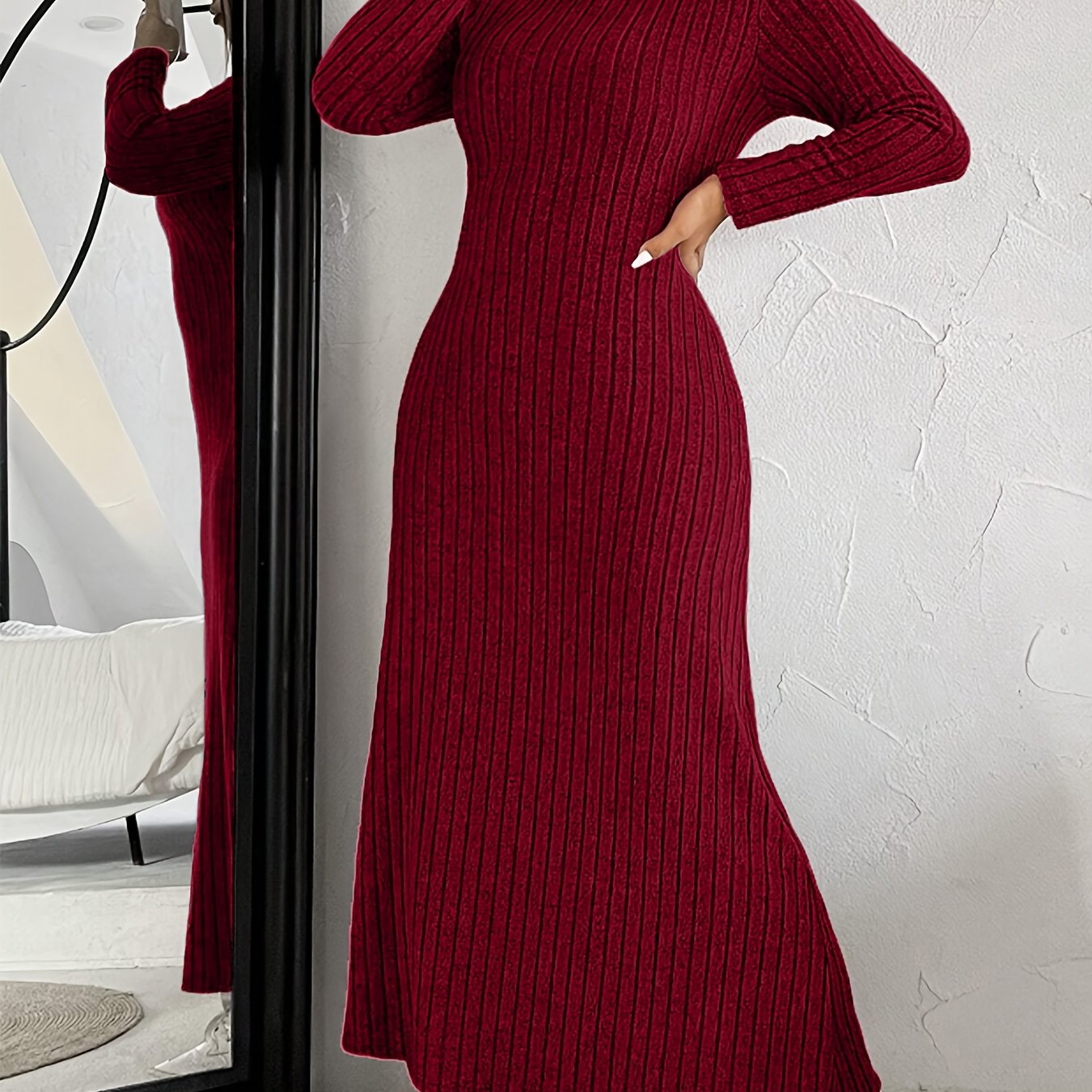 Ribbed mock neck dress, perfect for fall & winter, in plus sizes