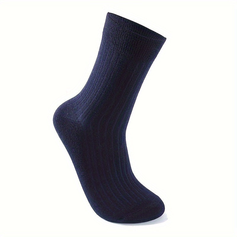 5 Men's Mid-Calf Athletic Socks - Breathable, Sweat Absorbent, Polyester & Spandex Blend, Ribbed Cuff, Sports & Casual Wear