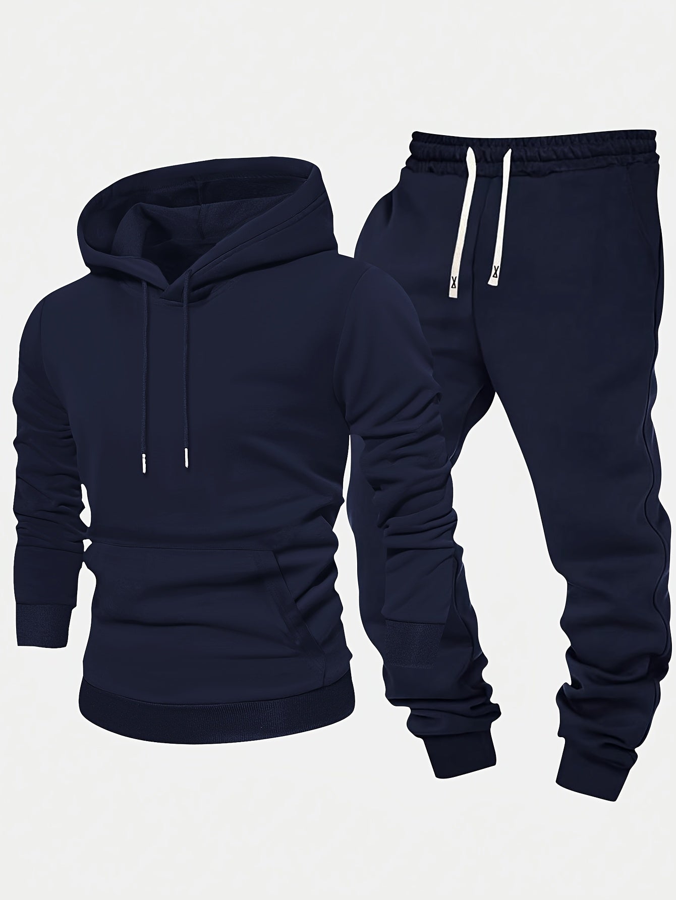 Men's 2pcs Casual Set: Solid Color Hoodie with Kangaroo Pocket & Drawstring Pants for Spring & Autumn