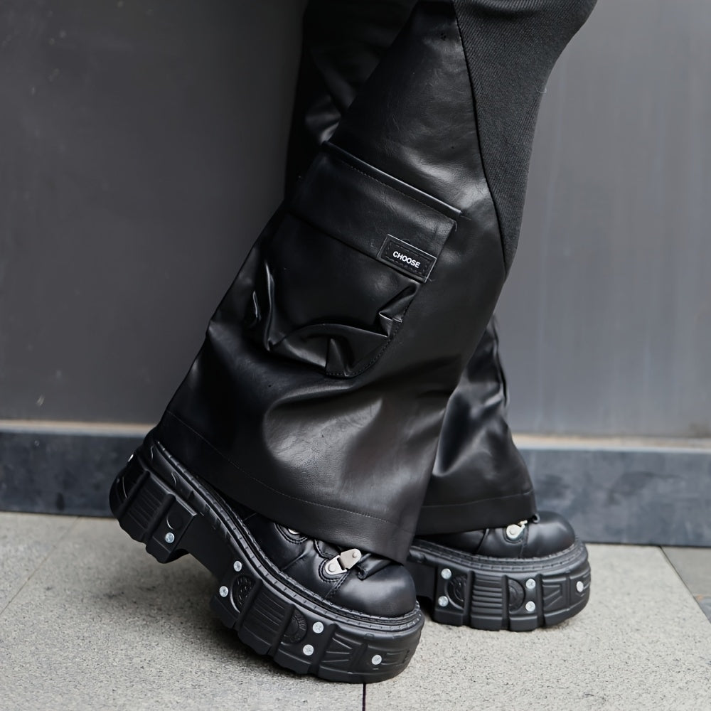 Black women's mid-top sneakers with metallic accents, waterproof, thick platform sole, lace-up Y2K goth style.