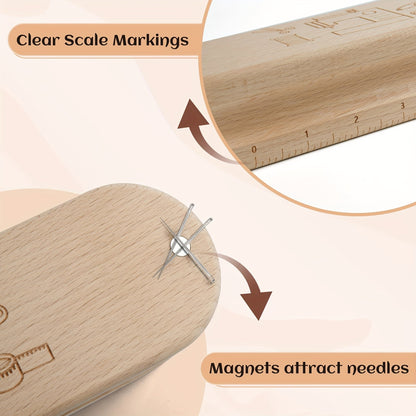 1 wooden tailor's clapper with a magnetic pin cushion, perfect for sewing, quilting, and ironing.