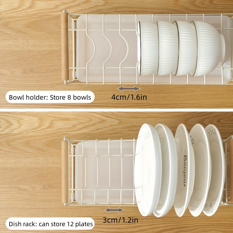 Metal Dish Rack that Saves Space - No drilling required, keeps dishes and utensils organized on the countertop, ideal for efficient kitchen storage.