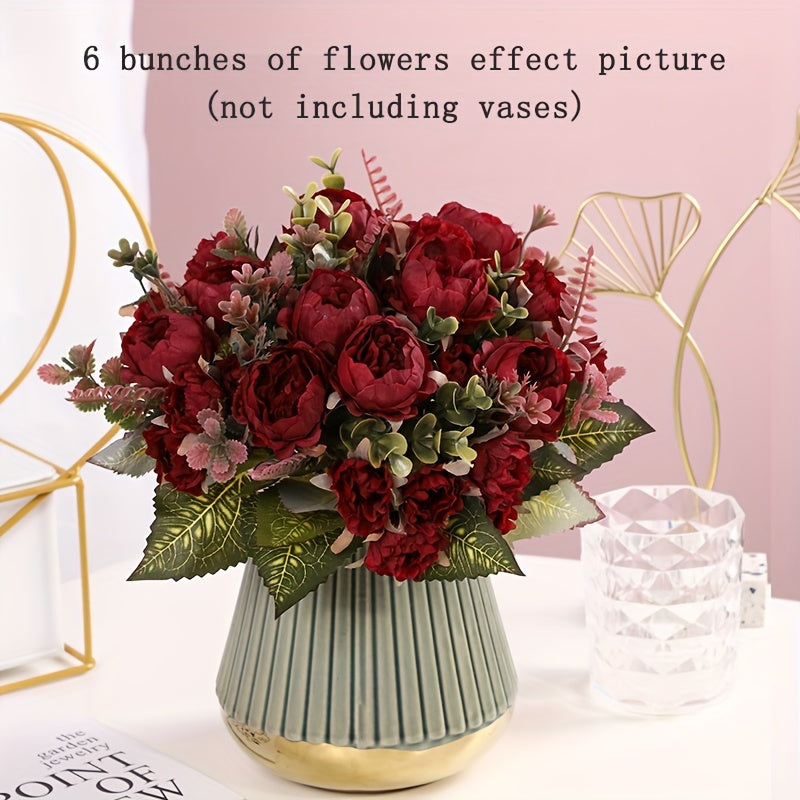 Artificial rose peony bouquets with multiple heads, stems, and various uses for home, garden, or events.