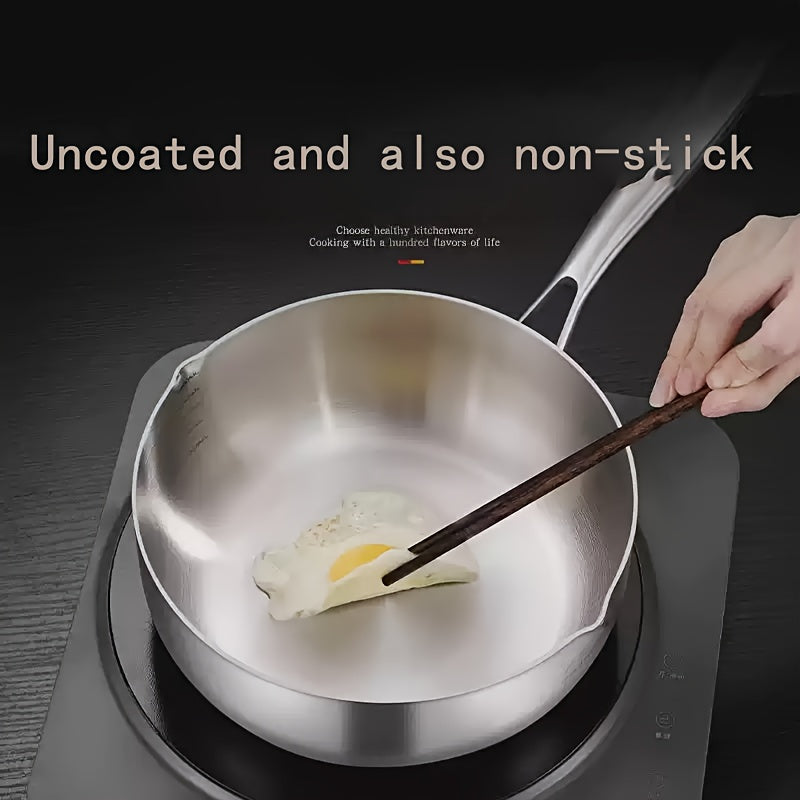 This 19.81 cm Stainless Steel Saucepan is a versatile addition to your kitchen. Made with 3-Ply construction, it is uncoated and non-stick, making it perfect for cooking breakfast, hot milk, butter, hollandaise sauce, and small portions. The single