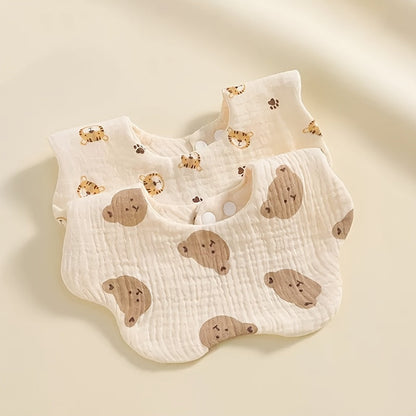 Youngsters' 6-Layer Soft Gauze Bibs featuring Snap Closure - Adorable Plum Blossom Pattern, Absorbent Feeding & Drooling Towels for Kids, Not Waterproof