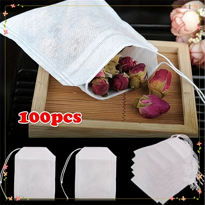 Set of 100 Reusable Non-Woven Tea Bags - Made from Food Grade Material, Breathable and Versatile for Tea, Herbs and Spices - Ideal for Storing at Home or Travel