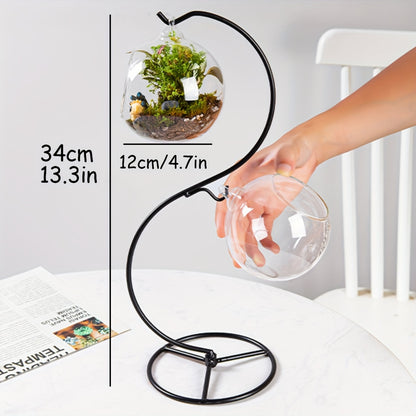 Creative hanging fish tank with stand and two small glass tanks, tabletop mini aquarium.