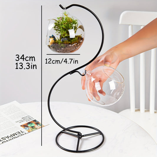 Creative hanging fish tank with stand and two small glass tanks, tabletop mini aquarium.