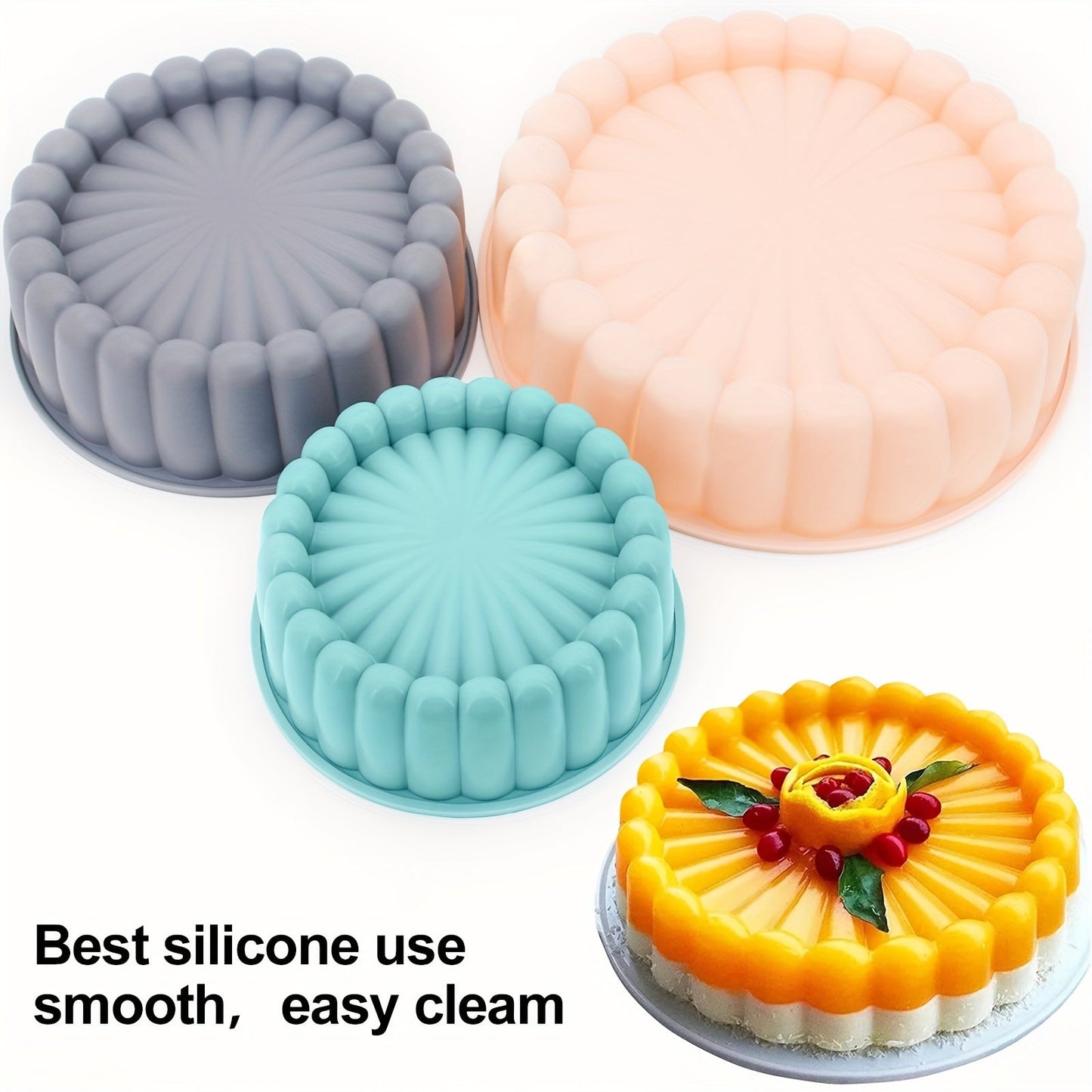 Create mouthwatering cakes with ease using this 3-piece Round Flower Cake Pan Set. These versatile nonstick silicone cake molds are ideal for weddings, family gatherings, DIY projects, birthdays, and more!